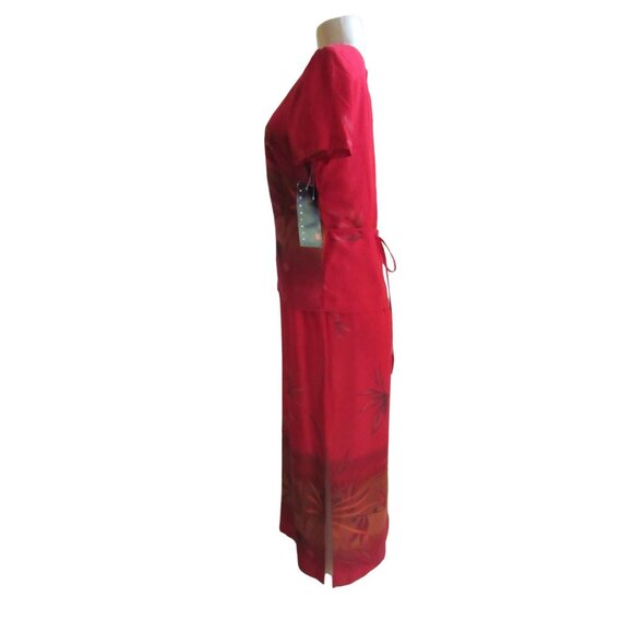 Vintage New w Tags, Scarlett Red Maxi Dress w Slits Tie Back Rayon Dress, Sz 8P - Picture 3 of 9